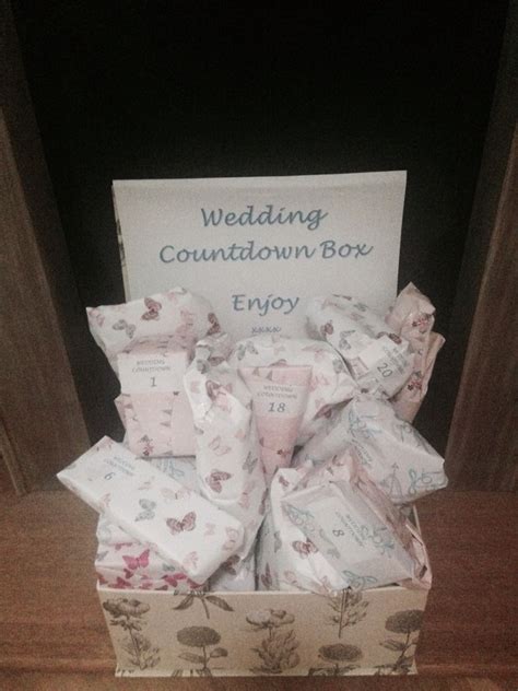 A 'wedvent' (wedding advent calendar) is great idea for bridesmaids to put together for bride to be. Wedding Advent Calendar. 25 gifts counting down to the big day. #ANBrown4715 | Wedding countdown ...