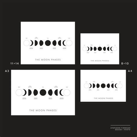 Moon Phases Print Printable Poster Lunar Phases Moon Etsy