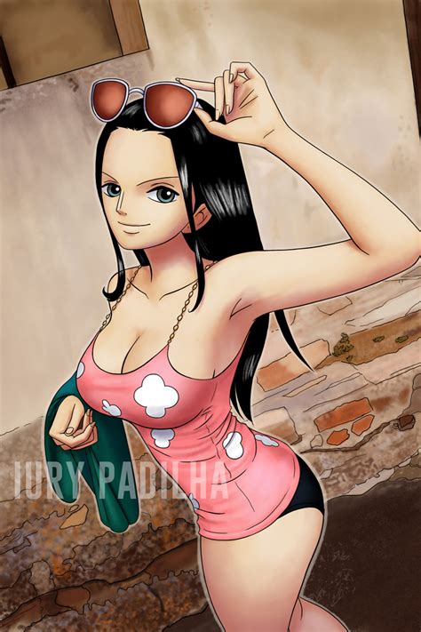 iury padilha nico robin one piece 1girl bare shoulders black hair blue eyes breasts