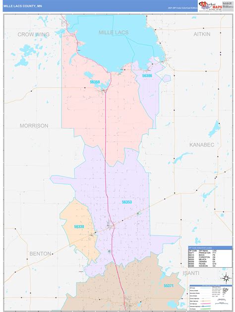 Mille Lacs County, MN Wall Map Color Cast Style by MarketMAPS - MapSales