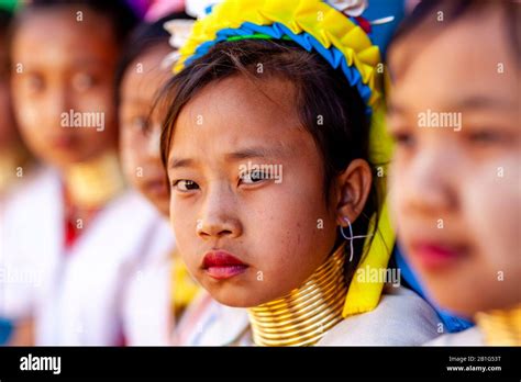 A Group Of Children From The Kayan Long Neck Minority Group In