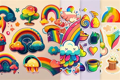 Rainbow Smiley Face Stickers Bundle Graphic By Aspectstudio · Creative