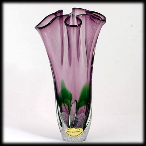 Adam Jablonski Amethyst Art Glass Vase Hand Blown In Poland Label Purple Glass Purple Art