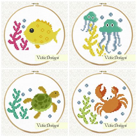 Cross Stitch Pdf Pattern Undersea World Fish Cross Stitch Jellyfish