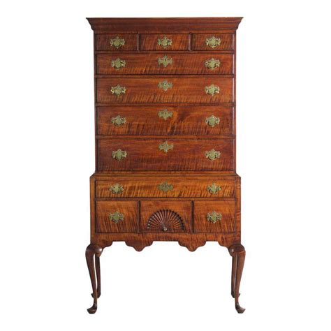 18th Century American Queen Anne Antique Tiger Maple Highboy Chest Of