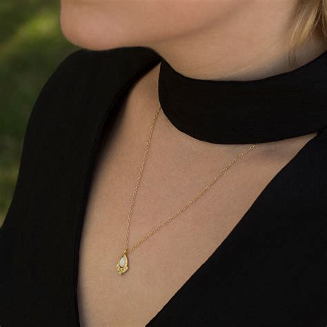 Australian White Opal Necklace Dainty Pear Shaped Pendant Etsy