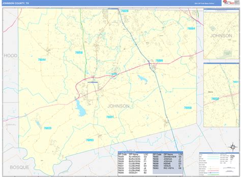 Johnson County Tx Zip Code Wall Map Basic Style By Marketmaps Mapsales