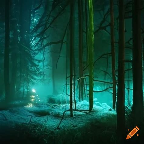 Winter Forest With Magical Lights On Craiyon