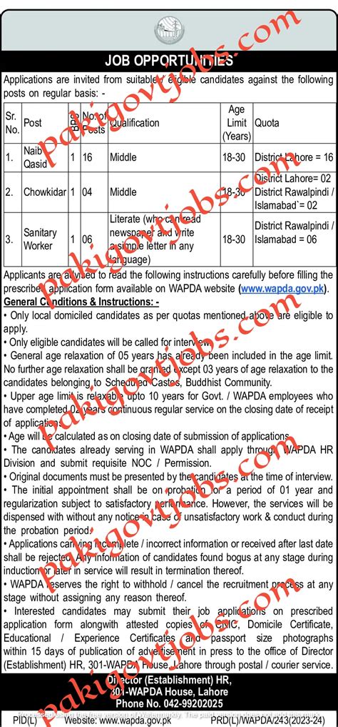 Latest Jobs Application Form In Wapda