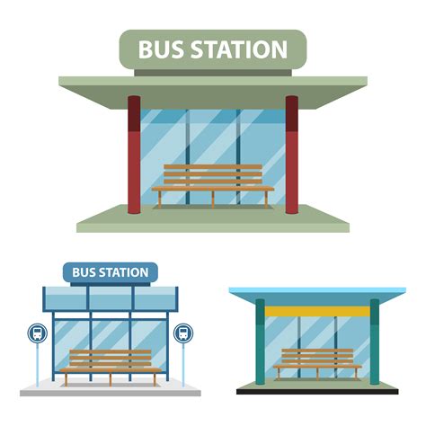 Bus Station Set Isolated On White Background 1213916 Vector Art At Vecteezy