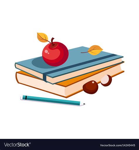 Notebooks Apple And Pencil Set Of School Vector Image