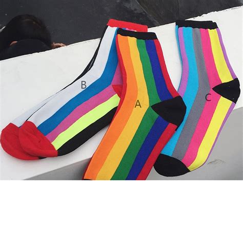 Rainbow Socks Cute Socks Winter Women Warm Print Multicolor Sock