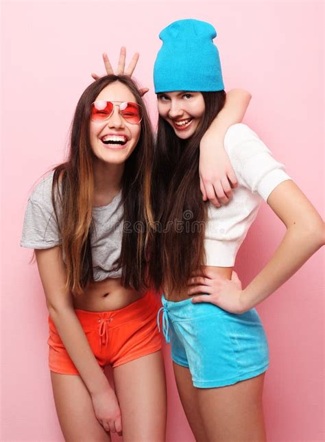 Emotions People Teens And Friendship Concept Happy Smiling P Stock