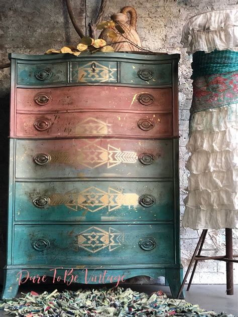Sold Bohemian Painted Dresser Vintage Dresser Rustic Farmhouse