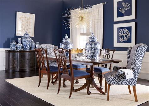 Seaweed On Navy Ii Coastal Blue Dining Room Walls Dining Room