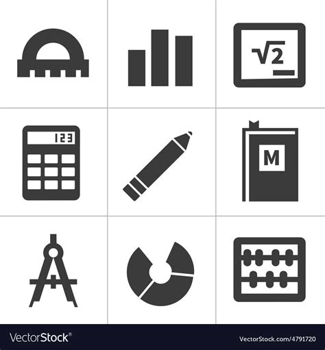 Monochrome Flat Maths Icons Royalty Free Vector Image
