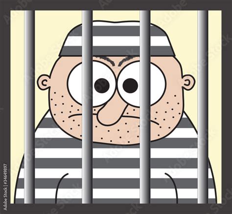 Cartoon Prisoner Behind The Bars Funny Vector Illustration By Peteri