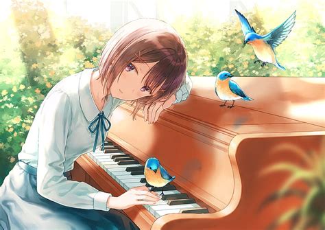 Blue Bird Pianist Skirt Blue Bird Musician Anime Smile Anime