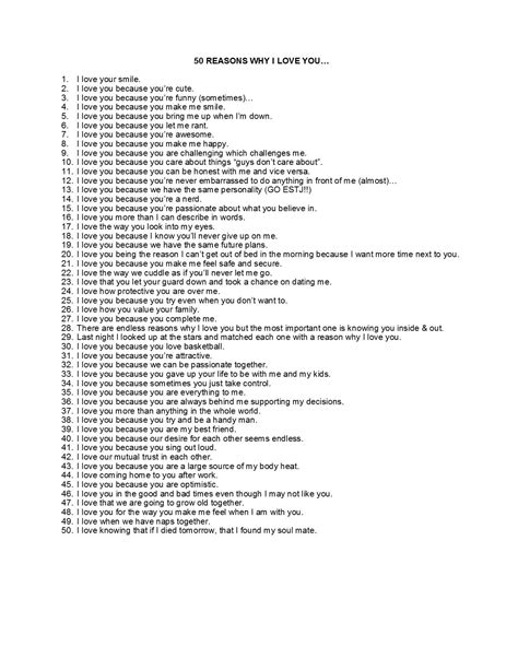 100 Reasons Why I Love You List For Him