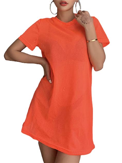 Eyicmarn Women Solid Color Tunic Dress Casual Summer Short Sleeve Loose