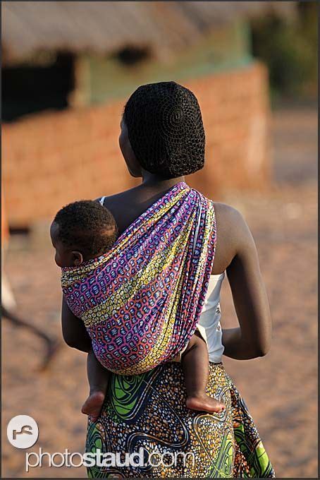 Mother Carrying Her Baby On Back Zambia African Children Mother And