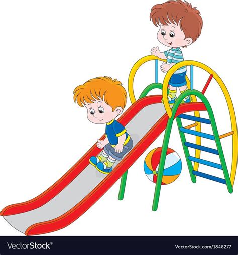 Little Boys Sliding Down On A Playground Download A Free Preview Or