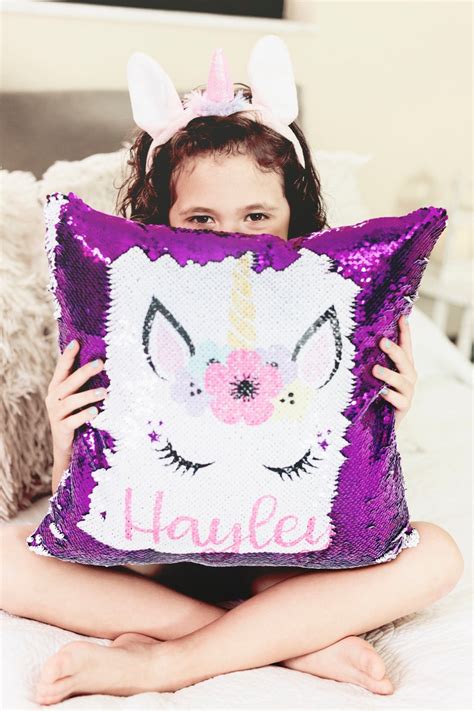 Personalized Unicorn Sequin Pillow Cover Custom Reversible Etsy