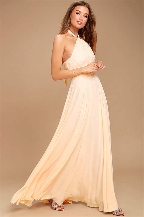 Elegant Pale Peach Dress Maxi Dress Halter Dress Halter Maxi