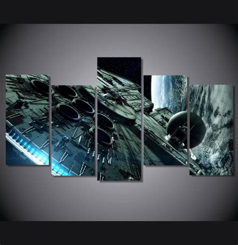 5 Panel Framed Star Wars Millennium Falcon Wall Canvas Octo Treasures