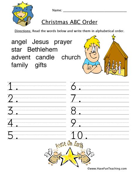 Christmas Religious Abc Order Worksheet Have Fun Teaching