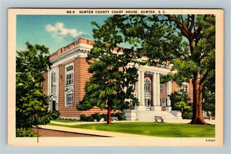 Sumter Sc South Carolina Sumter County Courthouse Linen Postcard