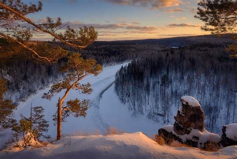 Hd Wallpaper Winter Forest Snow Trees River Pine Russia Ural
