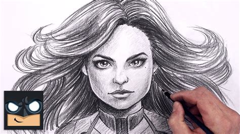 How To Draw Captain Marvel Sketch Art Lesson Step By Step Youtube