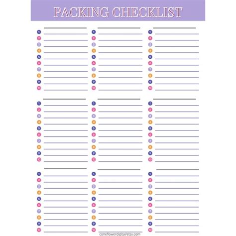 Printable Packing Checklist Blank Vacation Packing List Printable