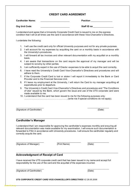 Employee Credit Card Agreement Business Template With Regard To