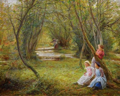 Edgar Barclay Girls In Autumn Woodland 19th Century