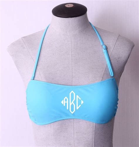 Light Blue Personalized Monogram Bandeau Swimsuit Top From The Cute