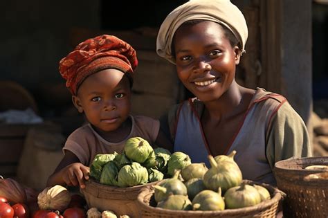 Premium Photo African Street Vendor With Child Selling Onions Cabbage