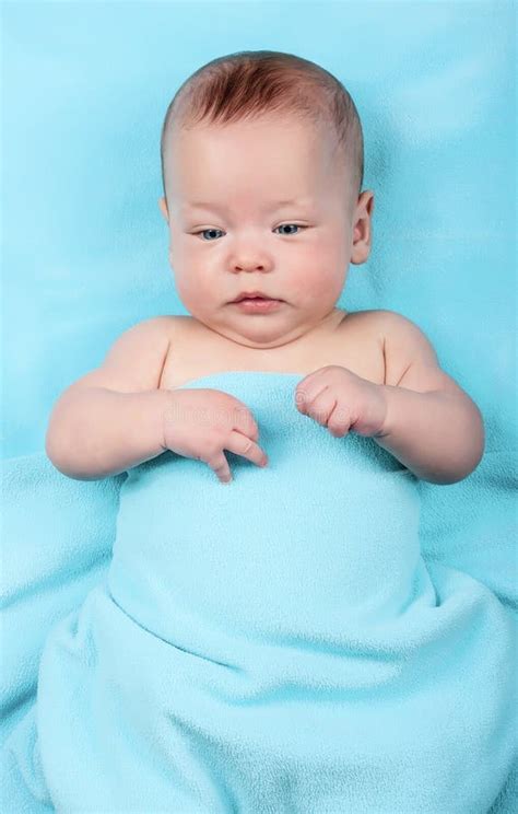 Newborn Baby On Blue Stock Image Image Of Face Child 80780843