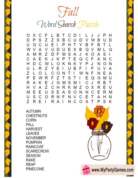 Free Printable Fall Word Search Puzzle With Solution My