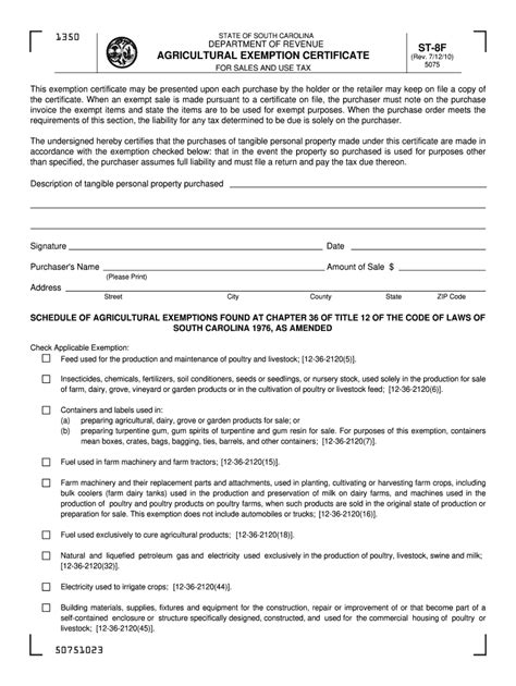 South Carolina Agricultural Tax Exemption Form Fill Online Printable