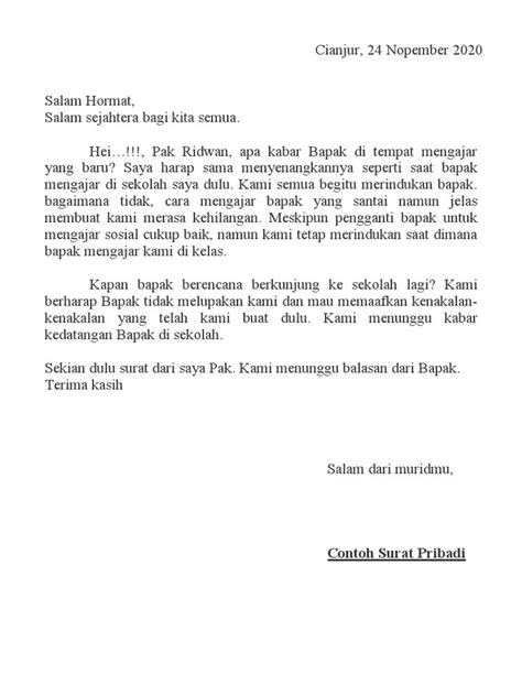 Contoh Surat Pribadi Untuk Teman Contoh Surat Resmi