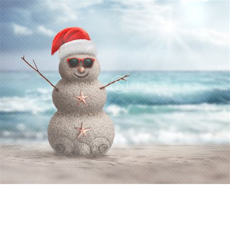 Beach Sand Snowman Christmas Digital Backdrop