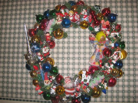 Kitschy Christmas Wreath Made From Old Christmas Ornaments Vintage