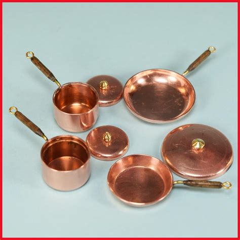 Dollhouse Miniature Set Of 4 Copper Pots And Pans By Ray Fisk 1980s 1