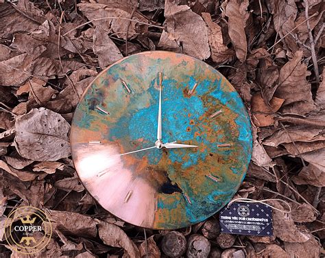 Patina Old Copper Wall Clock Handmade Rusted Oxidized Embossed Aged