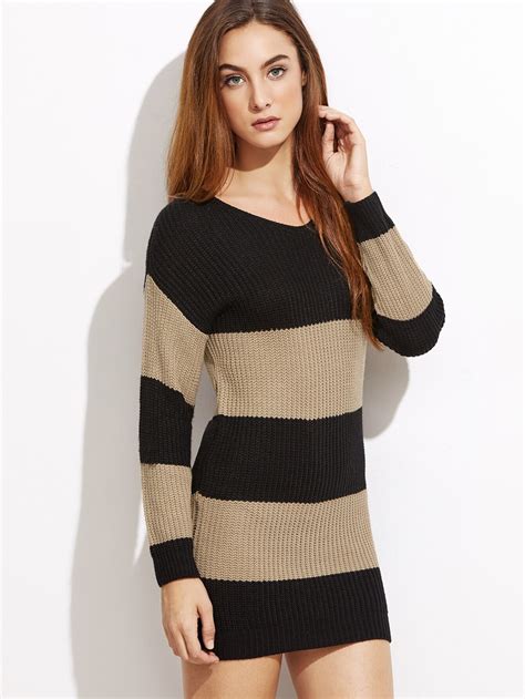 Contrast Striped Bodycon Sweater Dress Sheinsheinside