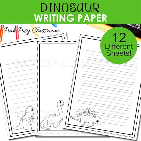 Dinosaur Writing Paper Dinosaur Stationery Printable Paper Etsy