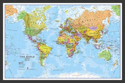 Large Political World Wall Map Laminated World Map Physical Wall