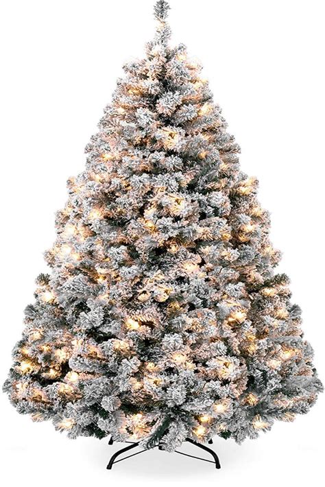 Pre Lit Snow Flocked Artificial Christmas Pine Tree Holiday Decor W